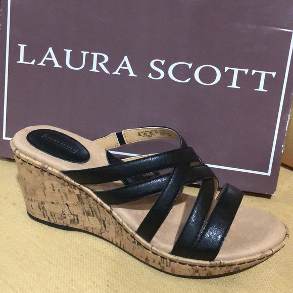 NWT Laura Scott Wedge Sandal 7.5 Black - Picture 1 of 5